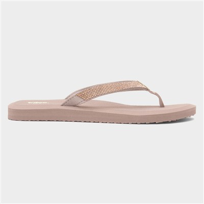 Womens Nude Beaded Toe Post Sandal