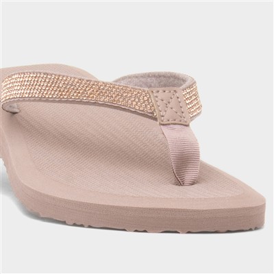 Womens Nude Beaded Toe Post Sandal