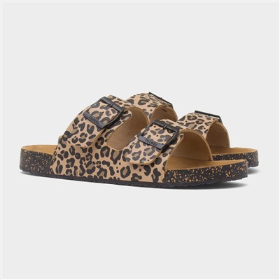 Womens Multi Double Buckle Leopard Sandal