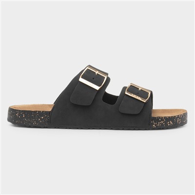Womens Black Double Buckle Sandal