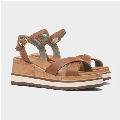 Libby Womens Tan Wedge Sandal