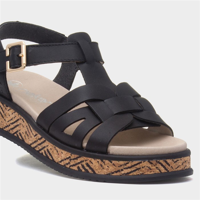 Antistress Womens Black Leather Sandal