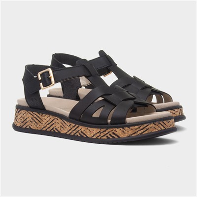 Antistress Womens Black Leather Sandal