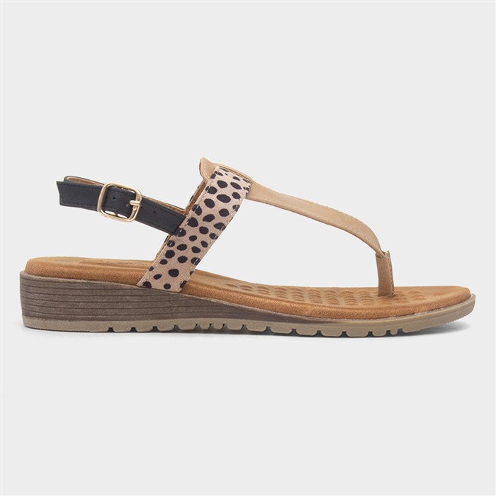 Gina Womens Beige Leopard Toe Post Sandal
