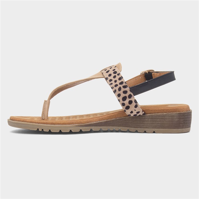 Gina Womens Beige Leopard Toe Post Sandal