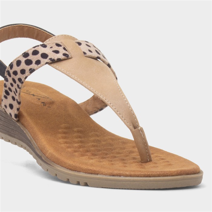 Gina Womens Beige Leopard Toe Post Sandal