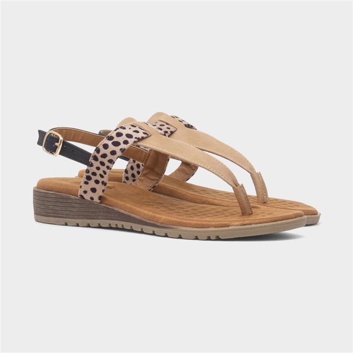 Gina Womens Beige Leopard Toe Post Sandal