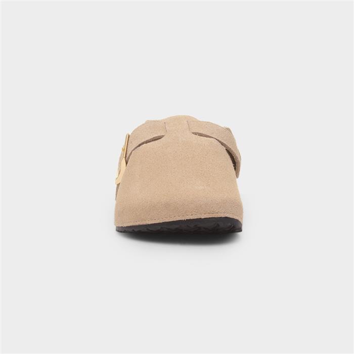 Womens Sand Suede Closed Toe Mule Sandal