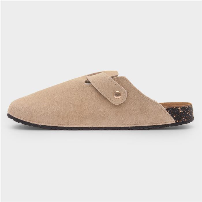 Womens Sand Suede Closed Toe Mule Sandal