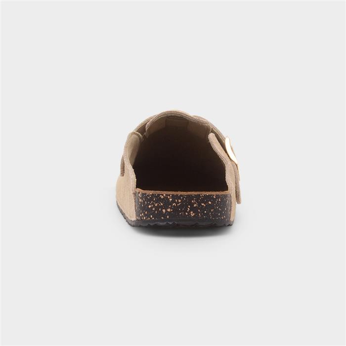 Womens Sand Suede Closed Toe Mule Sandal