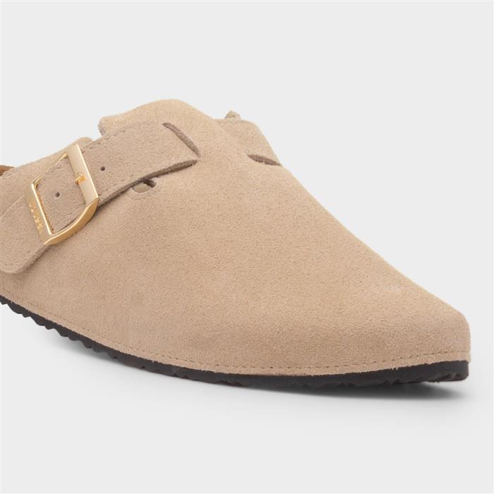 Womens Sand Suede Closed Toe Mule Sandal