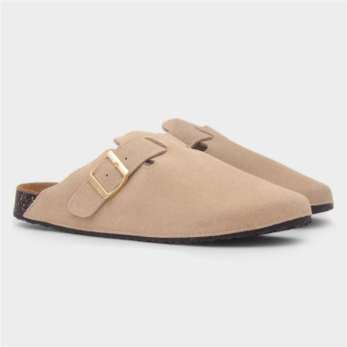 Womens Sand Suede Closed Toe Mule Sandal