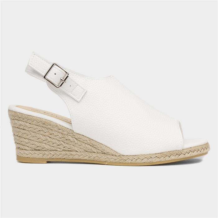 Kerrie Womens White Peep Toe Wedge Sandal