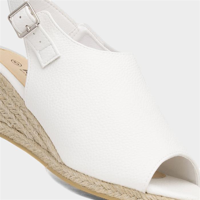 Kerrie Womens White Peep Toe Wedge Sandal
