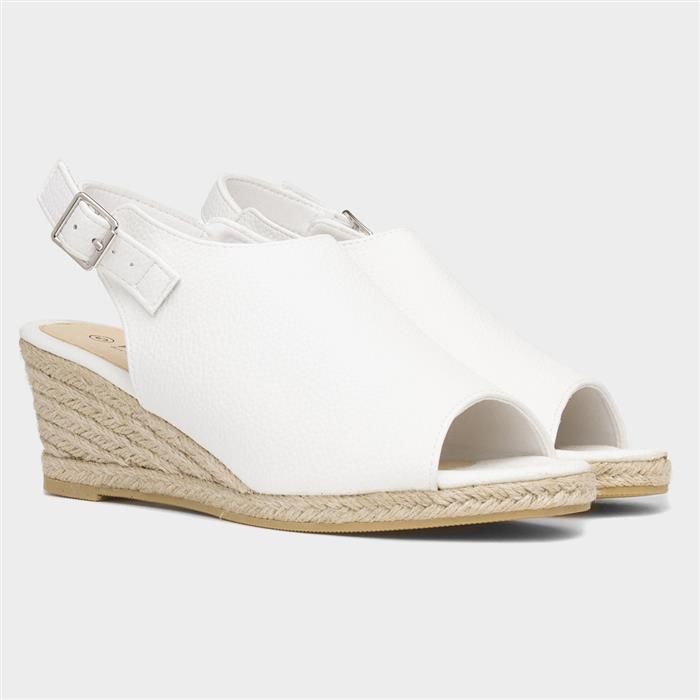 Kerrie Womens White Peep Toe Wedge Sandal