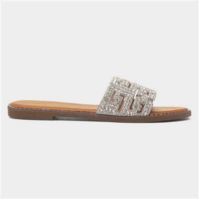 Rowan Womens Silver Diamante Mule Sandal