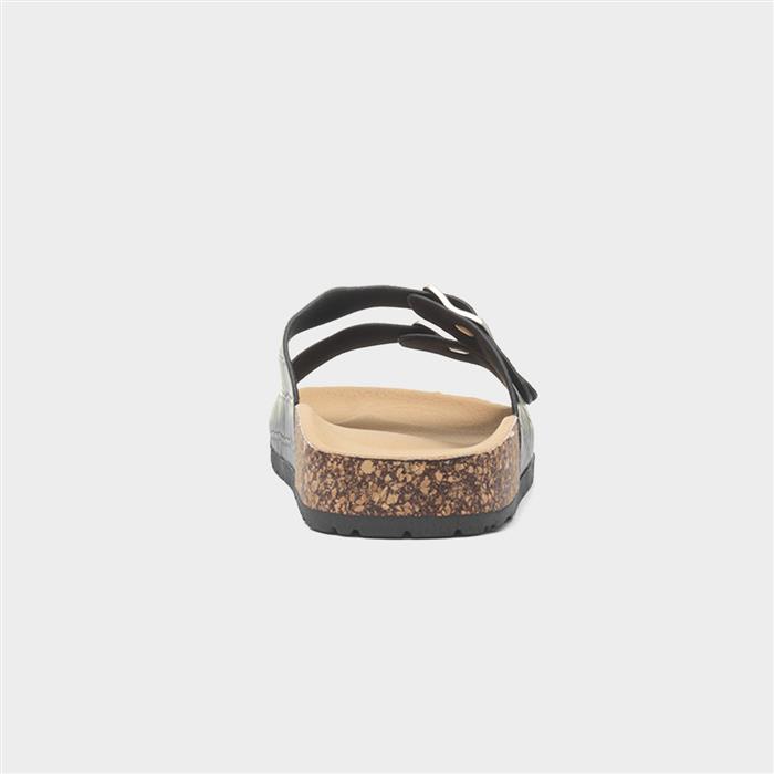 Abby Womens Black Double Buckle Mule Sandal