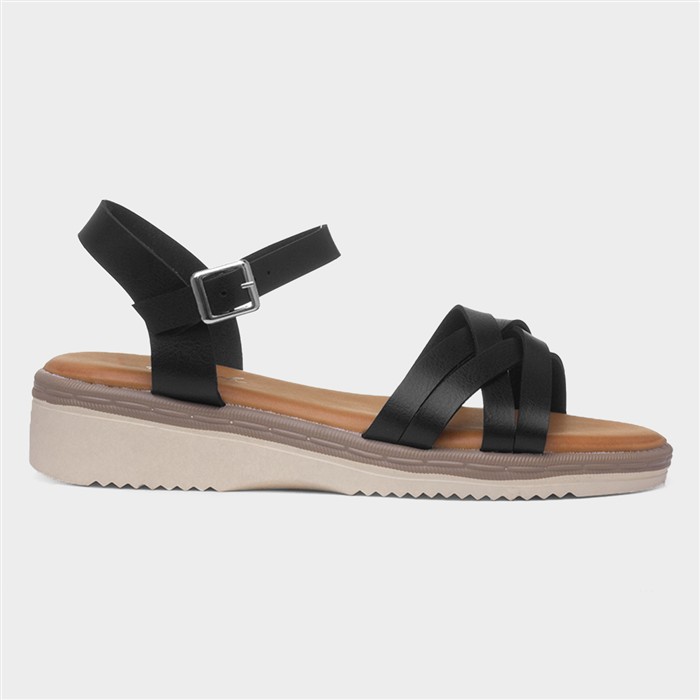 Kenzie Womens Black Strappy Wedge Sandal
