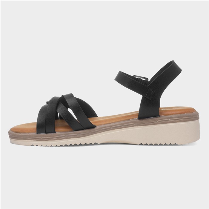 Kenzie Womens Black Strappy Wedge Sandal