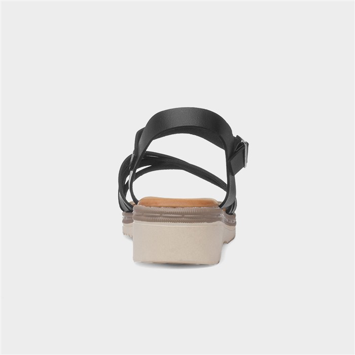 Kenzie Womens Black Strappy Wedge Sandal