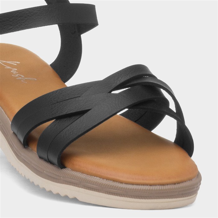 Kenzie Womens Black Strappy Wedge Sandal