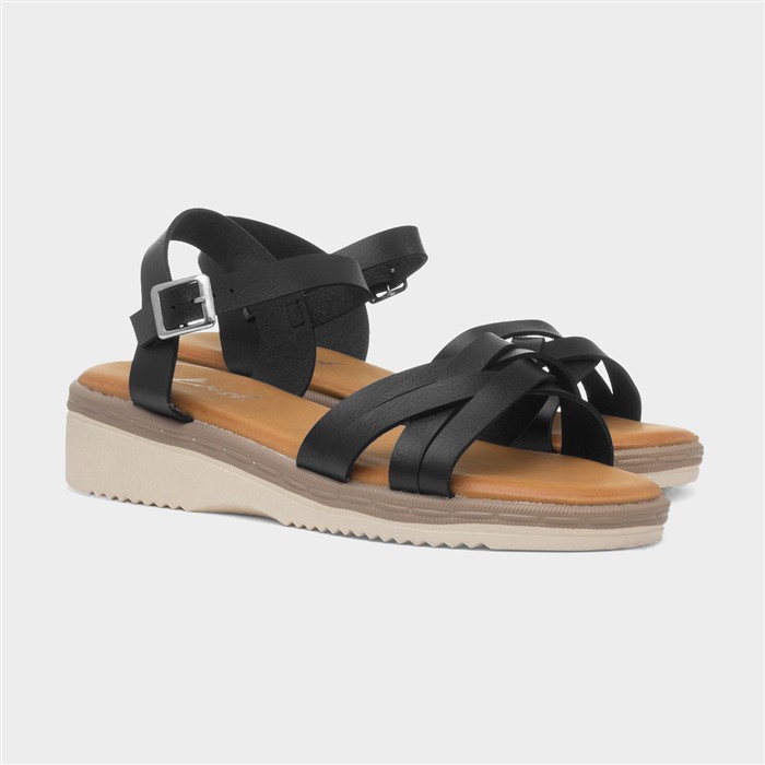Kenzie Womens Black Strappy Wedge Sandal