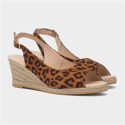 Mae Womens Tan Leopard Wedge Sandal