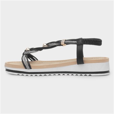 Ciara Womens Black Wedge Diamante Sandal