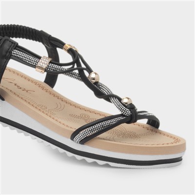 Ciara Womens Black Wedge Diamante Sandal