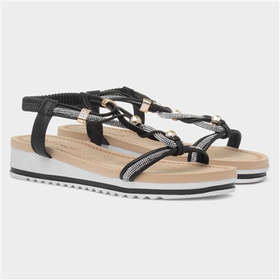 Ciara Womens Black Wedge Diamante Sandal