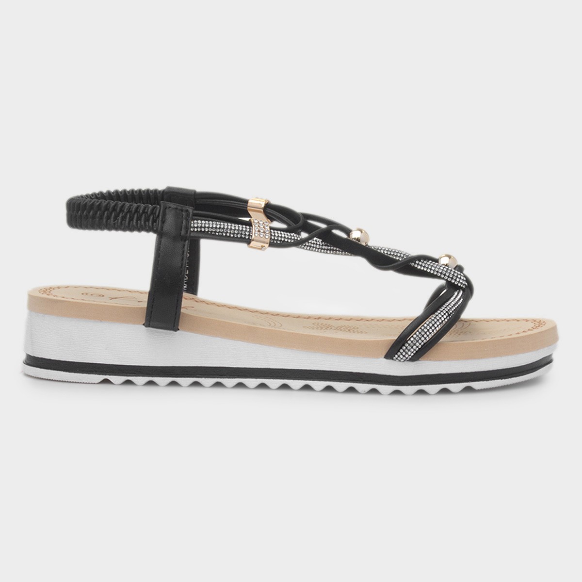 Ciara Womens Black Wedge Diamante Sandal