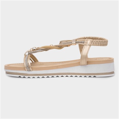 Ciara Womens Gold Wedge Diamante Sandal
