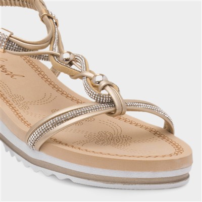 Ciara Womens Gold Wedge Diamante Sandal