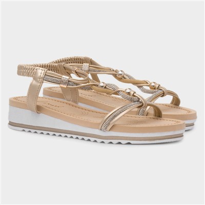 Ciara Womens Gold Wedge Diamante Sandal