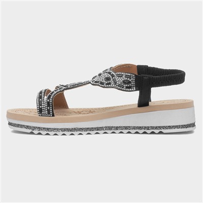 Ana Womens Black Diamante Sandal