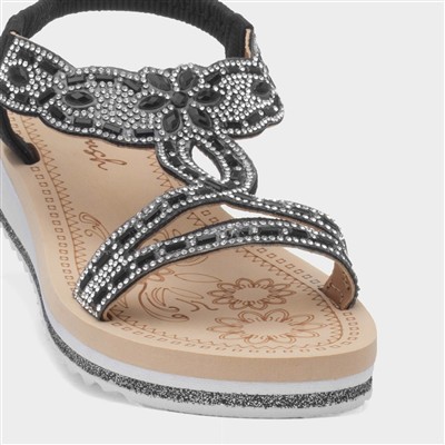 Ana Womens Black Diamante Sandal