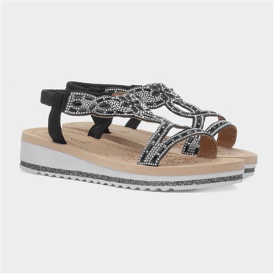 Ana Womens Black Diamante Sandal