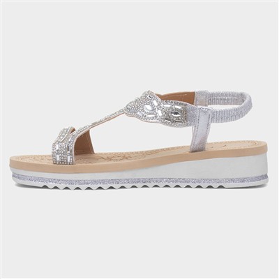 Ana Womens Silver Diamante Sandal