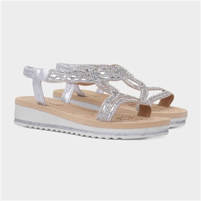 Ana Womens Silver Diamante Sandal