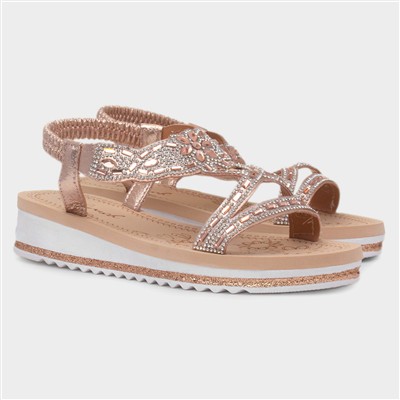 Ana Womens Rose Gold Diamante Sandal