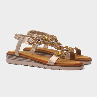 Kaitlin Womens Gold Gem Sandal