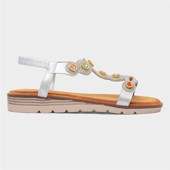 Kaitlin Womens Silver Gem T-Bar Sandal