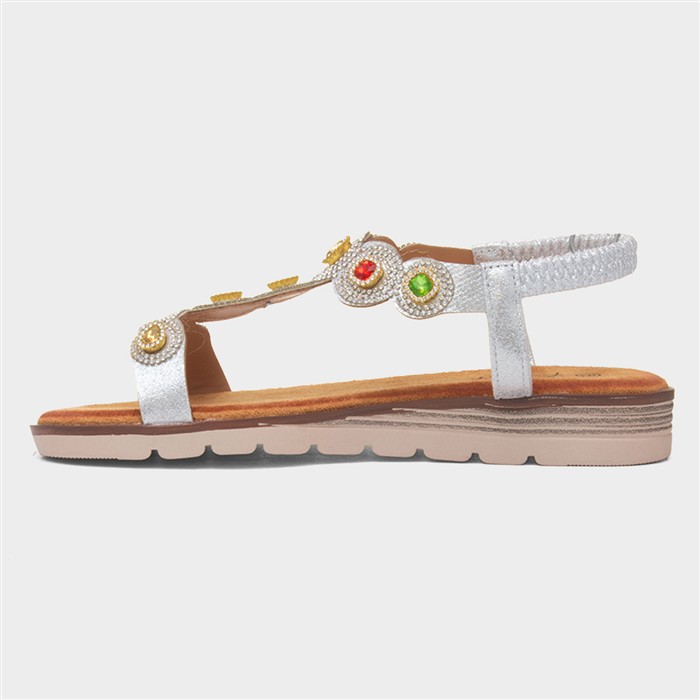 Kaitlin Womens Silver Gem T-Bar Sandal