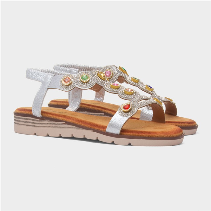 Kaitlin Womens Silver Gem T-Bar Sandal