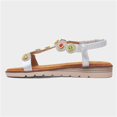 Kaitlin Womens Silver Gem Sandal