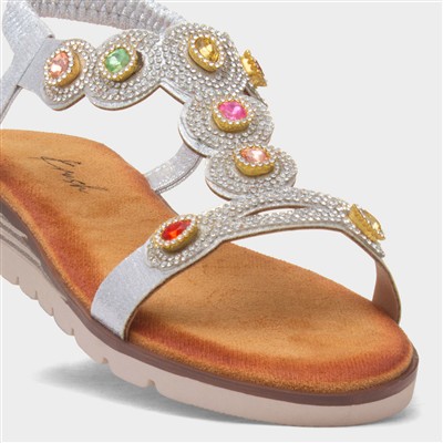 Kaitlin Womens Silver Gem Sandal