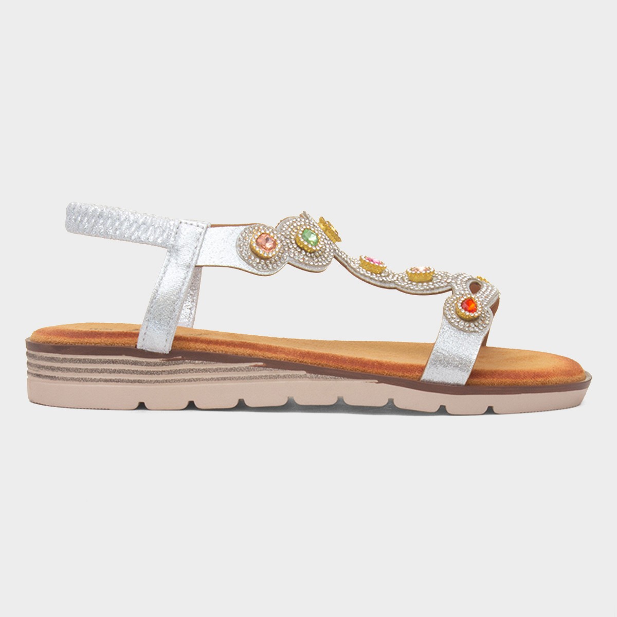 Kaitlin Womens Silver Gem Sandal