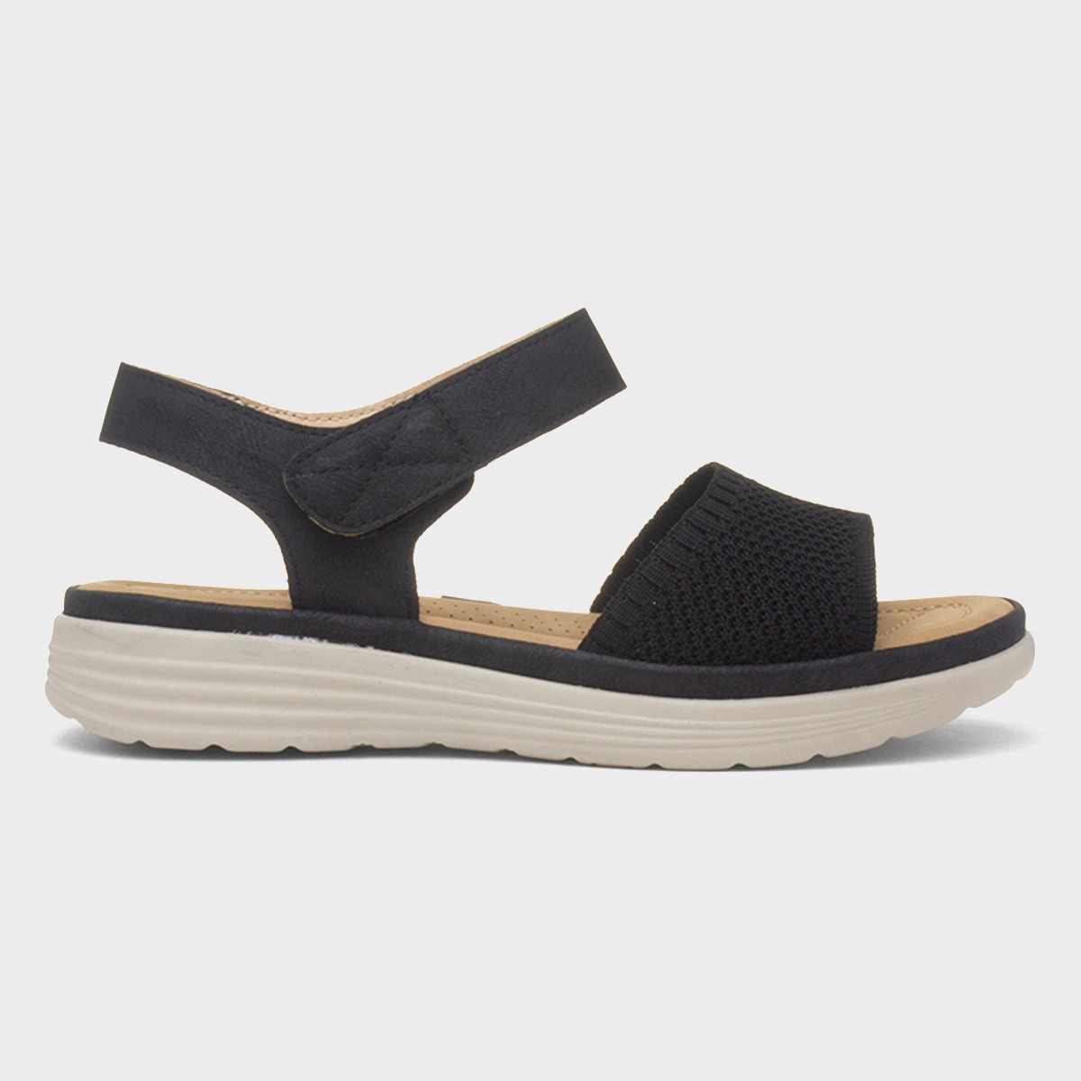 Ella Womens Black Easy Fasten Sandal