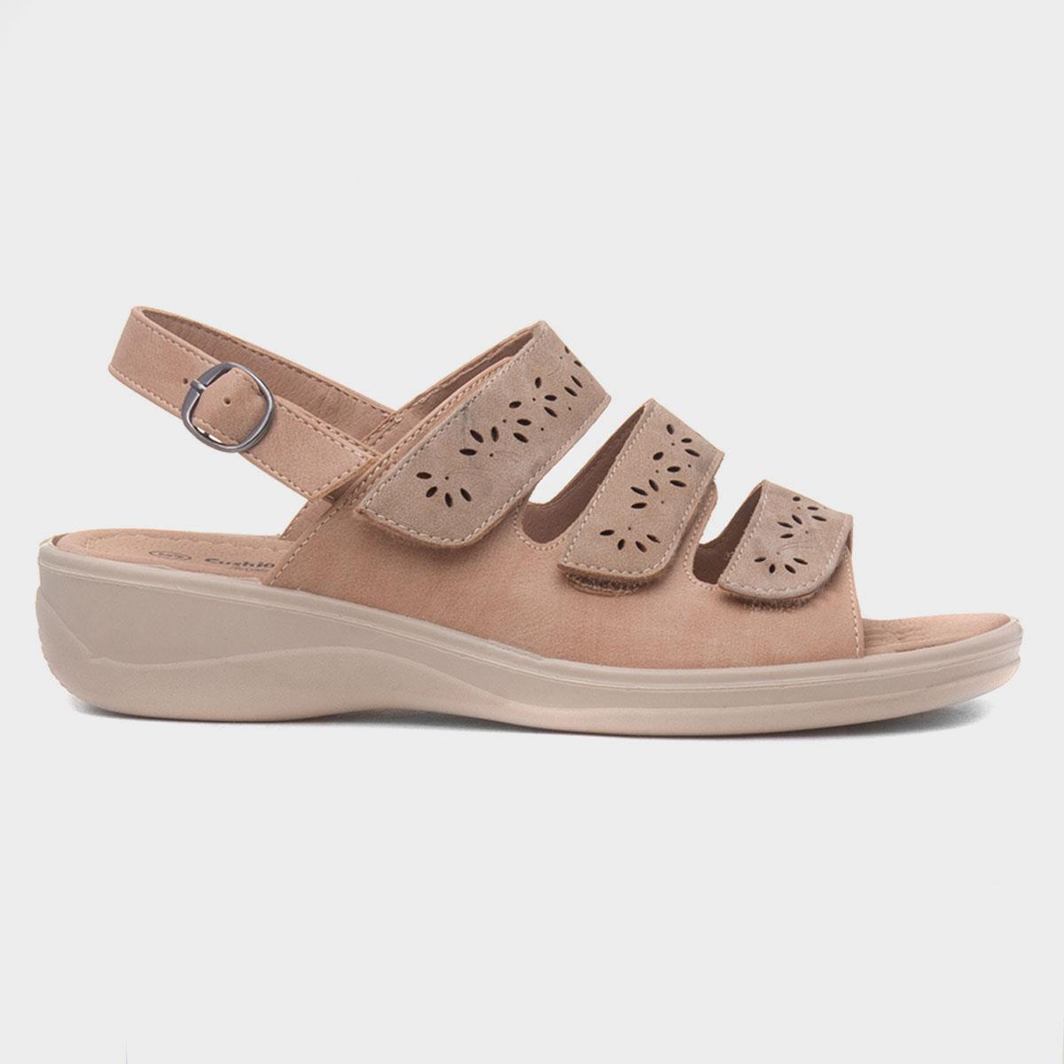 Mandy Womens Beige Easy Fasten Sandal