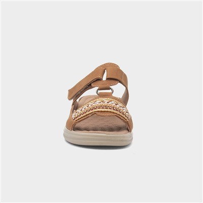 Gemma Womens Camel T-Bar Mule Sandal